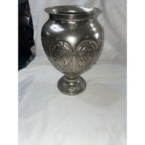 Embossed, silver tone, grape vase, Hollywood Regency vineyard decor pedestal Urn